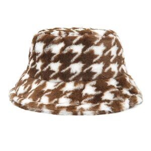 Faux Fur Bucket Brown Checkered